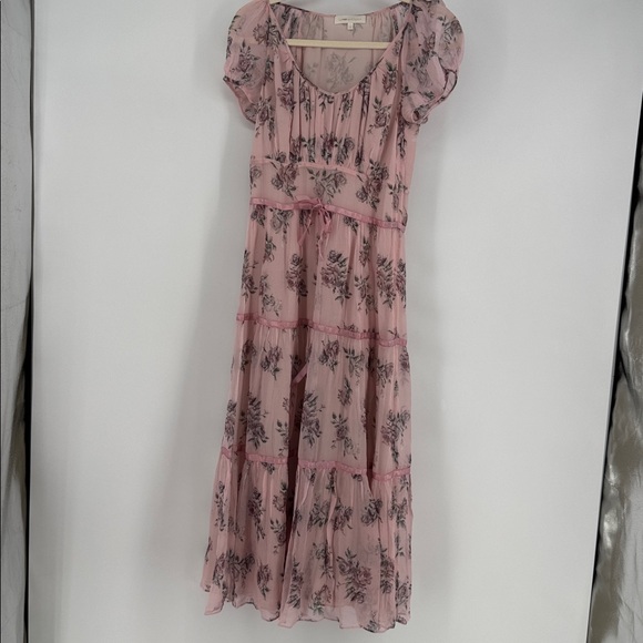 LoveShackFancy Silk Pink Floral Roses & Bows  Dress - Picture 4 of 10